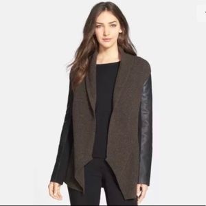 EILEEN FISHER | Wool Sweater Jacket with Leather Sleeves